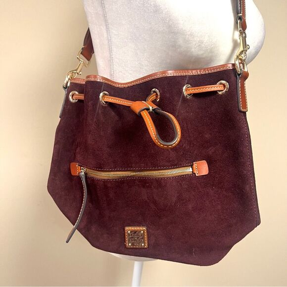 Dooney & Burke cranberry suede and Tan Suede Shoulder Bag - Picture 2 of 7